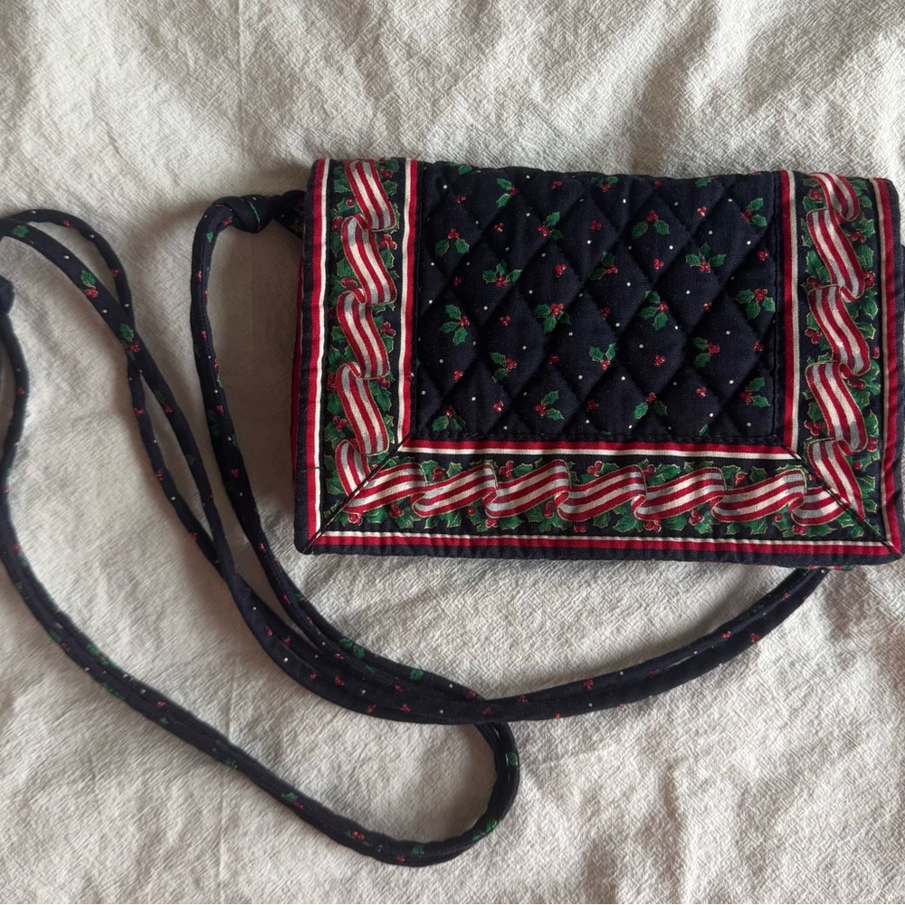 RARE RETIRED VERA BRADLEY HOLLY RIBBONS CHRISTMAS ELITE CROSSBODY BAG~MINT